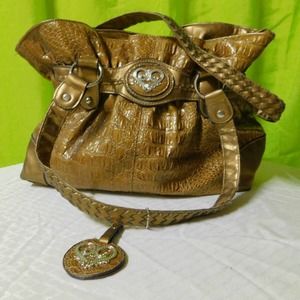 Bueno Embossed Gold/Tan- Faux Croc & Leather Purse